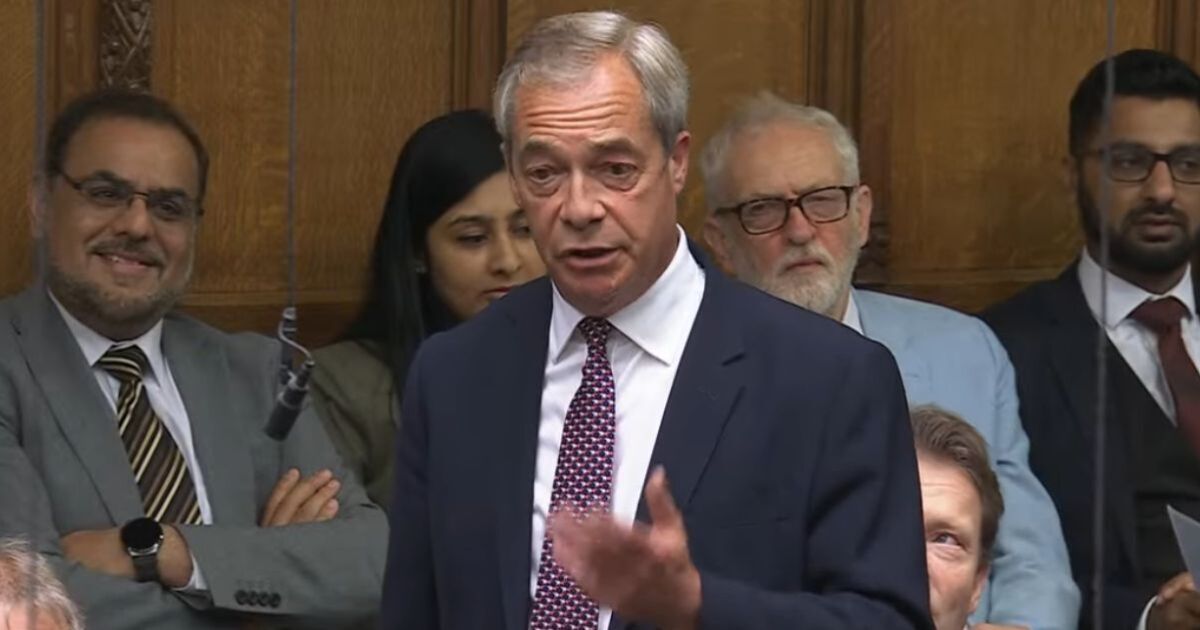 Moment Nigel Farage is drowned out by woke Remoaners in chaotic PMQs scenes