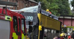 Warrington bus crash LIVE: Double decker&#039;s roof ripped off after smashing into bridge