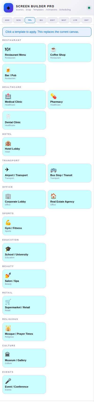 The template list.