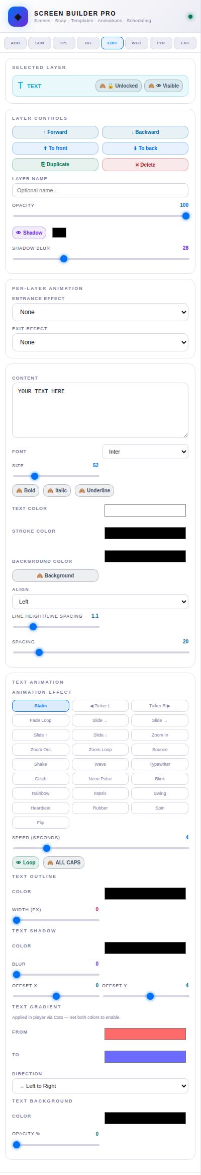 EDIT with a text item selected.