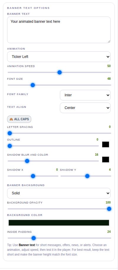 Banner Text settings.