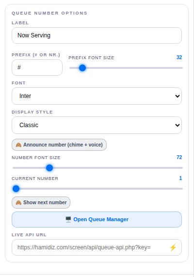 Queue Number settings.