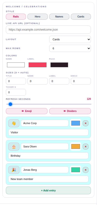 Welcome settings.