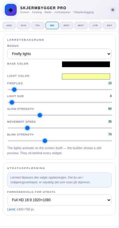 Innstillinger for Firefly lights.