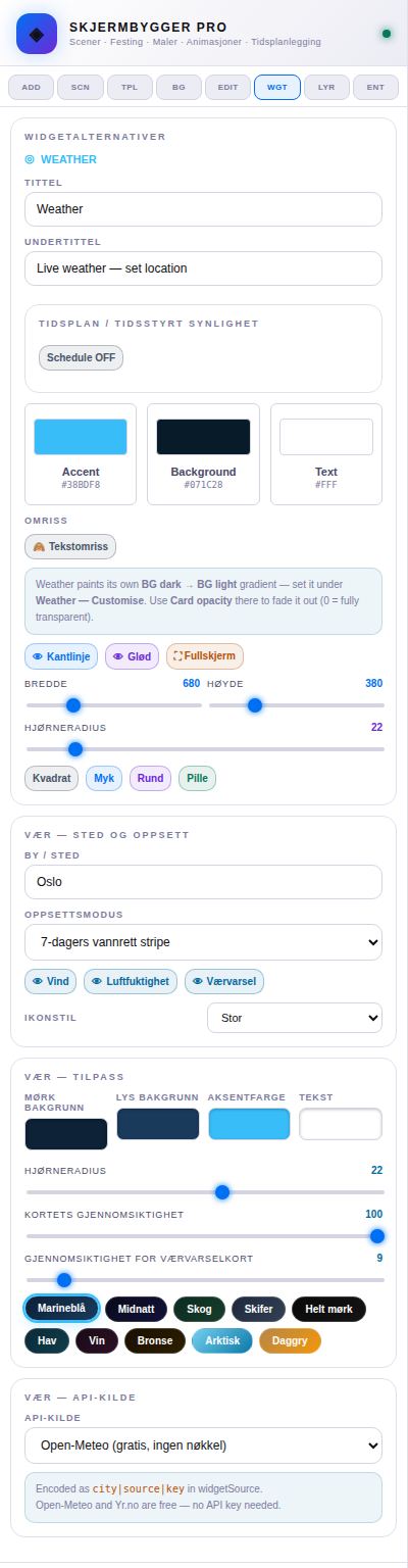 Hele WGT-panelet for en værwidget.