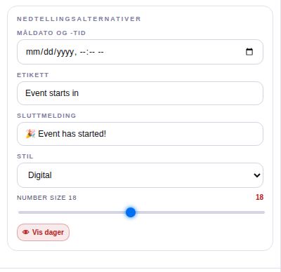 Innstillinger: Nedtelling.