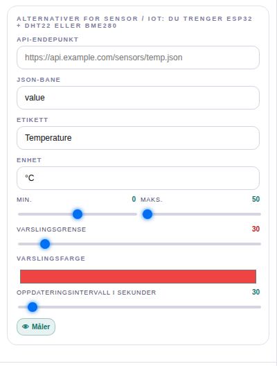 Innstillinger: Sensor / IoT.
